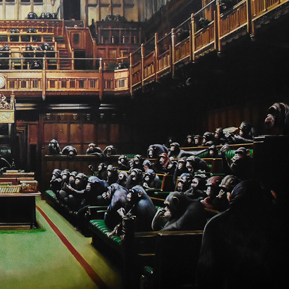 right side of banksy monkey parliament