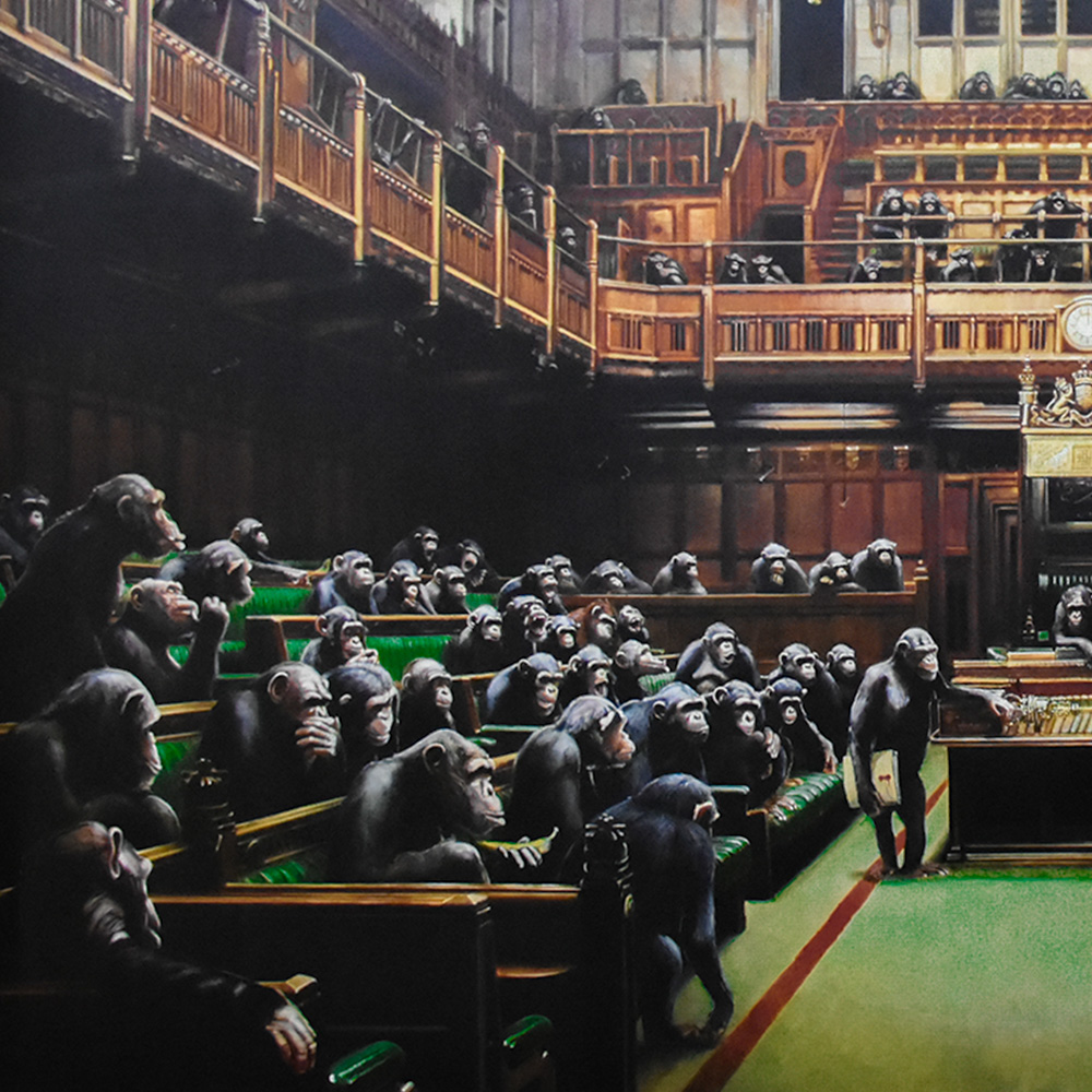 left side of banksy monkey parliament