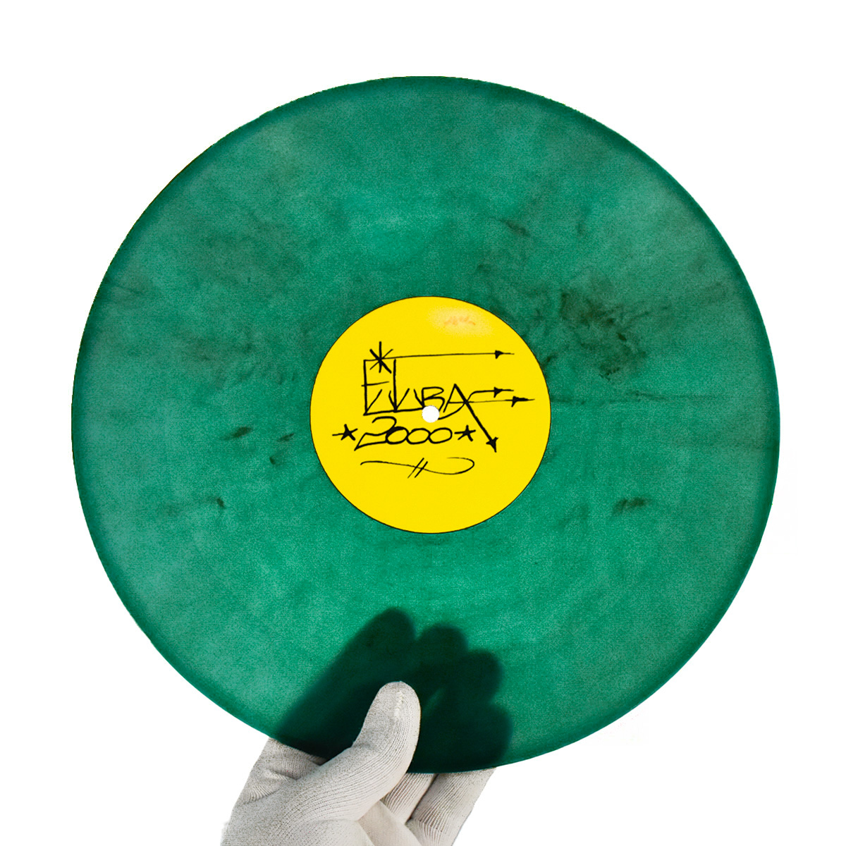 person holding the escapades of futura 2000 green record side b