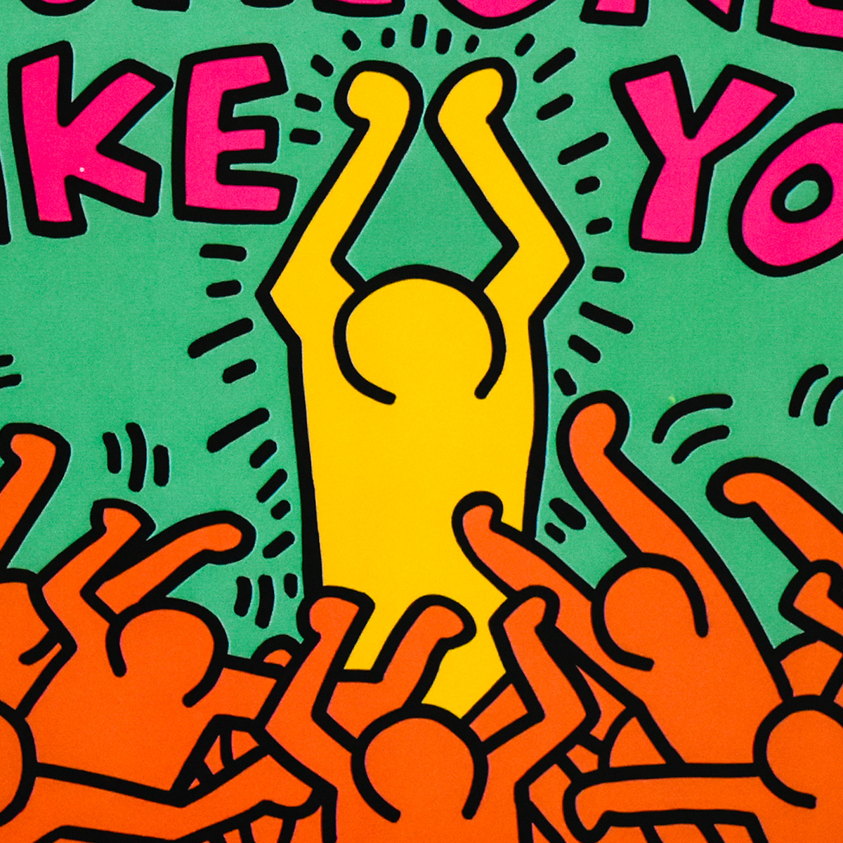 close up of middle dancer on front cover of keith haring sylvester someone like you promo record