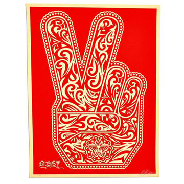 obey shepard fairey peace fingers print