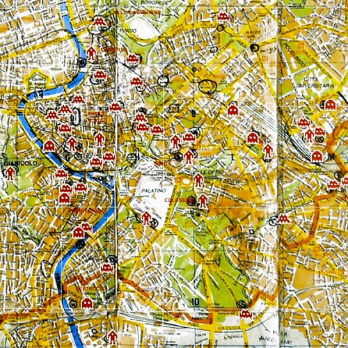 invader roma map signed screenprint showing middle of map with invader locations