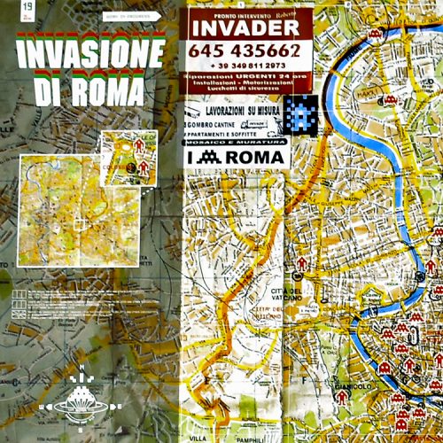 invader roma signed screenprint showing top left map info