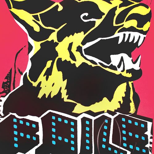 faile dog black light print showing middle with FAILE letters and dog