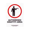 banksy authorised graffiti area sticker showing person in red circle with spraycan
