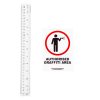 banksy authorised graffiti area sticker shown next to ruler for scale size