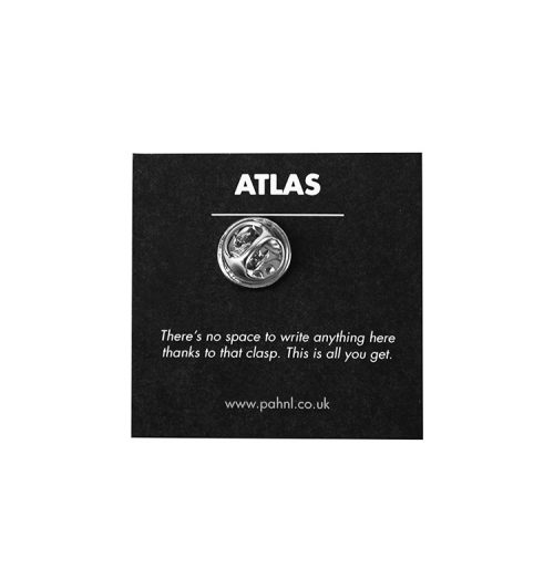 pahnl atlas pin badge showing back with packaging and text