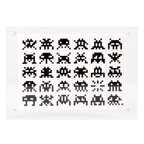 invader hello my game is black and white invaders postcard in clear frame