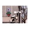 invader hello my game is postcard with flower invader in planter pot on wall next to security camera