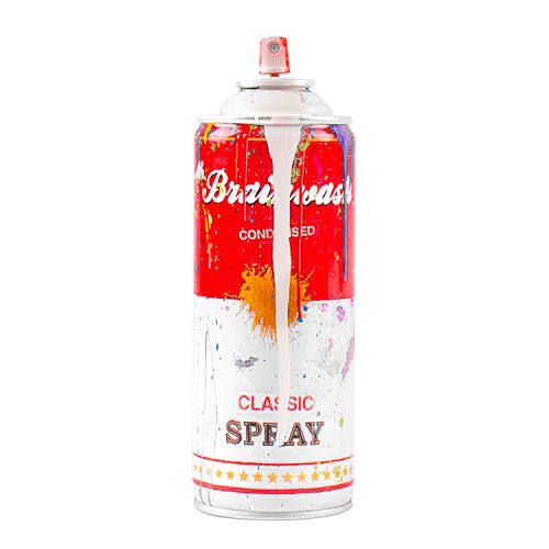 mr. brainwash spray can sculpture in white