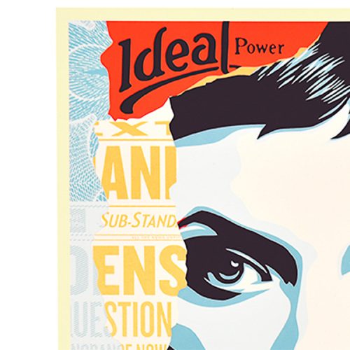 obey shepard fairey ideal power screenprint showing top left of print with idea power in text and woman eye