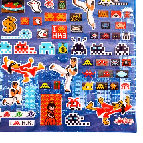 invader hong kong invasion 3d puffy stickers showing right side with many invader stickers