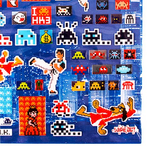 invader hong kong invasion 3d puffy stickers showing bottom right with kung fu stickers and invader stickers