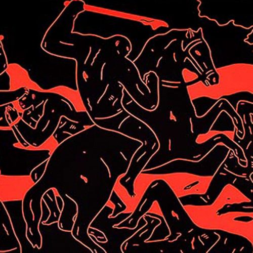 cleon peterson river of blood print showing middle with man on horse with raised sword