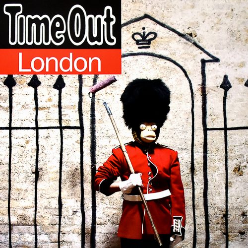 banksy time out london showing time out text and banksy self potrait