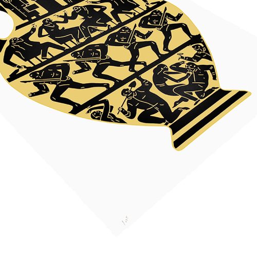 trump 2017 white, gold and black screenprint showing left side bottom of print with edition number