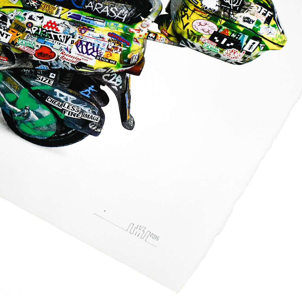 showing bottom right with invader signature on invader scooter print