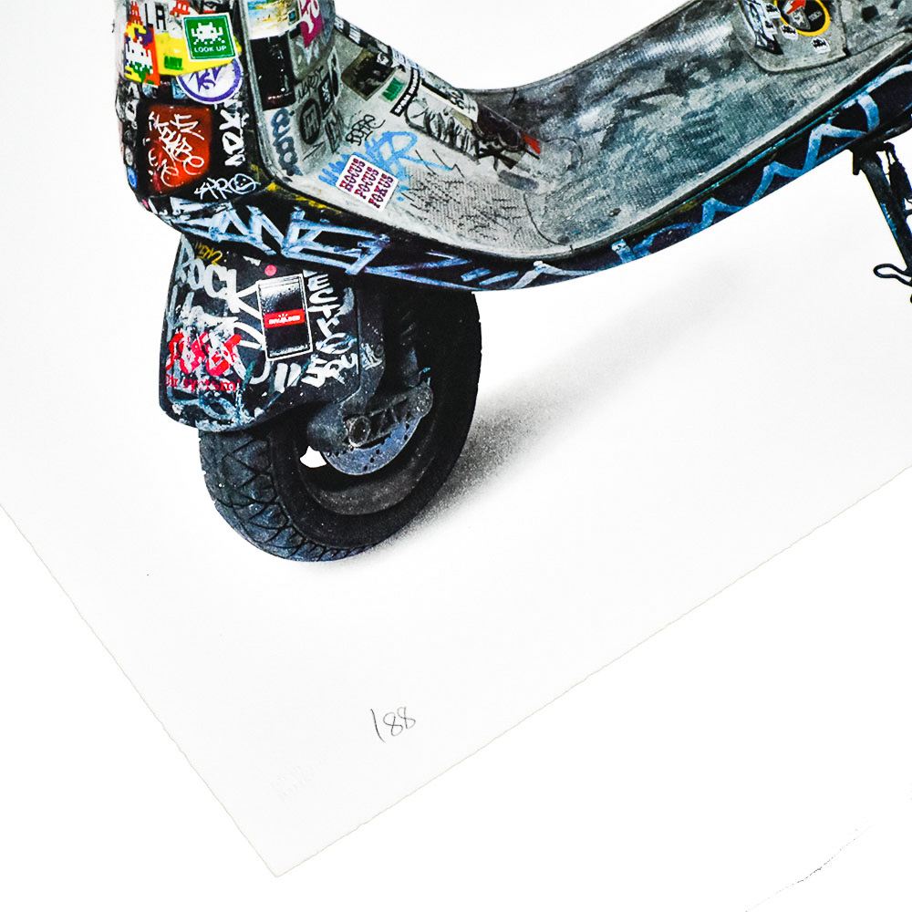 showing bottom left with edition number on invader scooter print