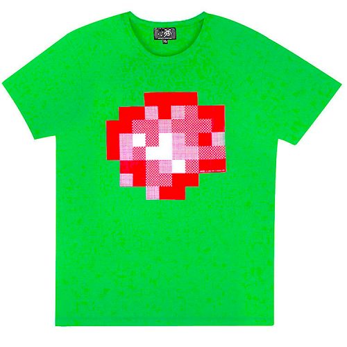 street artist invader wipe out t-shirt in green color