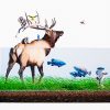 josh keyes evacuation print showing detail in middle of deer fish and other wildlife