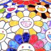 takashi murakami scenery with a rainbow in the midst print showing detail with yellow and white smiley face flower
