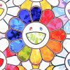 takashi murakami scenery with a rainbow in the midst print showing middle of print with multi color smiley face flower