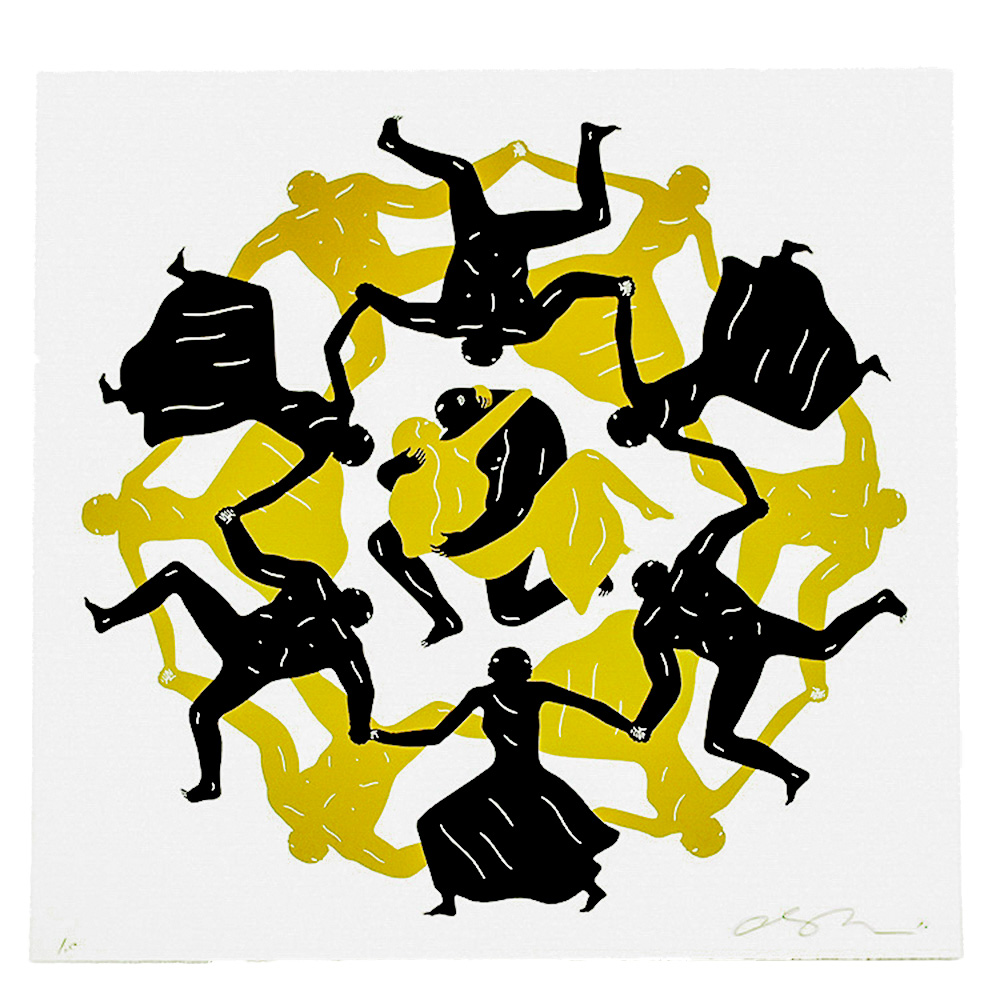cleon peterson endless sleep screenprint in white, black and gold