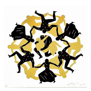cleon peterson endless sleep screenprint in white, black and gold