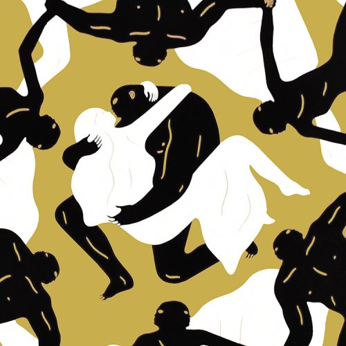 cleon peterson endless sleep black screenprint middle detail with couple in embrace