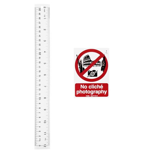 zedsy no cliche photography sticker next to ruler for scale