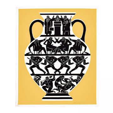 cleon peterson print trump in gold and white
