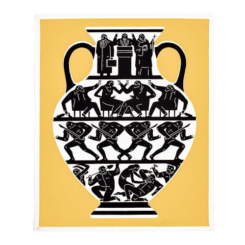 cleon peterson print trump in gold and white