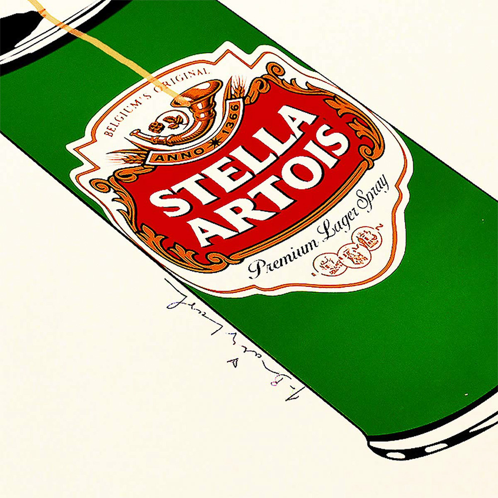 mr brainwash stella spray print showing middle details with stella artois logo