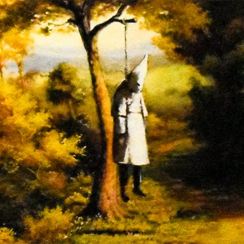 banksy vs bristol museum klansman showing middle with klansman hanging from tree