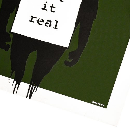 back of banksy keep it real laugh now vinyl album cover showing bottom right of image with banksy signature