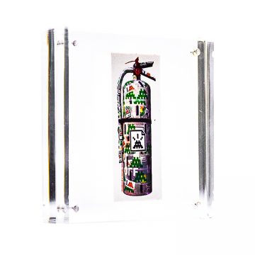 invader fire extinguisher sticker in clear frame