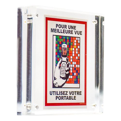 invader qr reader sticker in clear frame