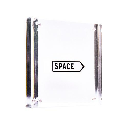 invader space sticker in clear frame