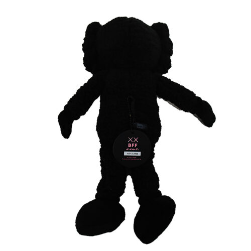 kaws bff black plush shown from behind with tags