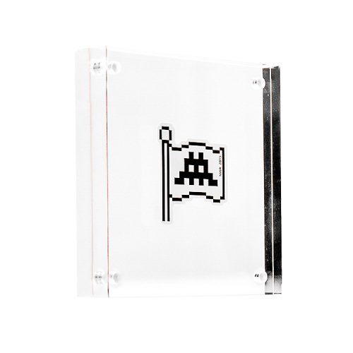 invader flag sticker in clear acrylic block frame
