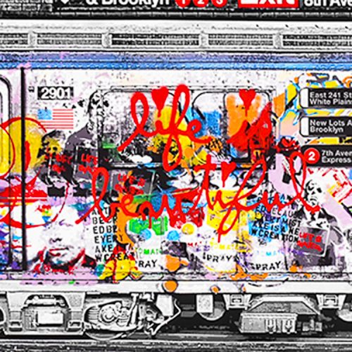 mr brainwash chelsea express close up of life is beautiful in red