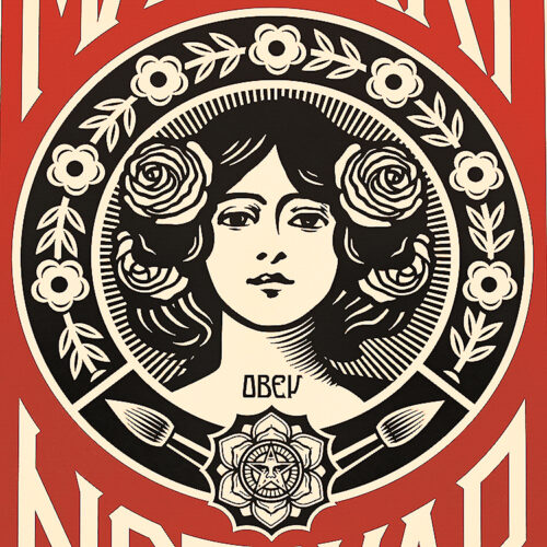 shepard fairey make art not war showing middle detail