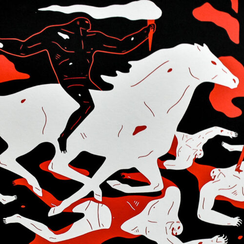 cleon peterson victory red print showing middle with man on horse