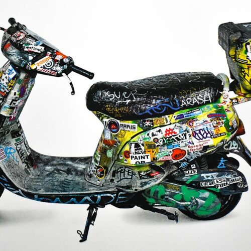 invader scooter print showing close up of back of scooter