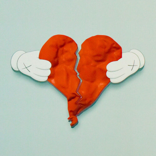 kaws kanye west 808's and heartbreak vinyl record showing middle pf cover with heart detail