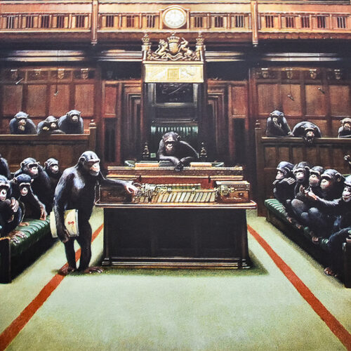 banksy monkey parliament showing middle details