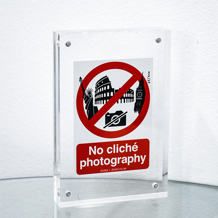 zedsy no cliche photography sticker in clear block frame