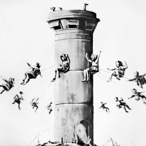 showing close up of print in the banksy boxset from walled off hotel