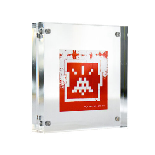 invader hk sticker in frame