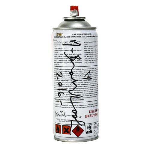 mr brainwash new york gold spray can showing back with mr brainwash signature with year
